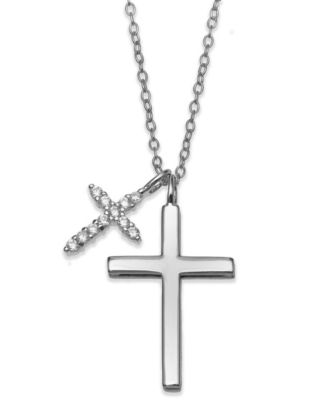 Giani Bernini - Cubic Zirconia Double Cross 18" Pendant Necklace in Sterling Silver