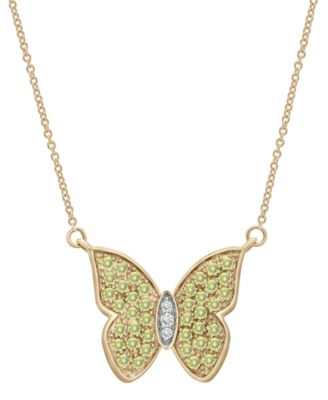 Macy's - Garnet (1-1/5 ct. t.w.) & White Topaz (1/10 ct. t.w.) Butterfly 17" Pendant Necklace in 14k Gold-Plated Sterling Silver