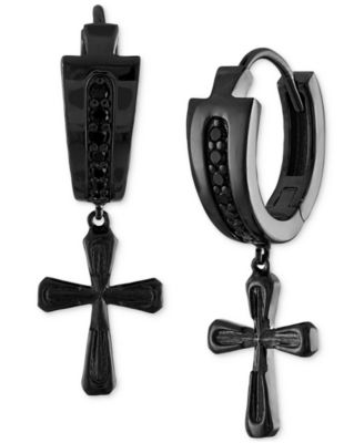 Bulova - Men's Icon Diamond (1/6 ct. t.w.) Cross Drop Earrings in Black-Plated Sterling Silver