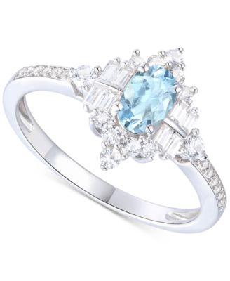 Macy's - Santa Maria Aquamarine (1/2 ct. t.w.) & Diamond (3/8 ct. t.w.) Halo Ring in 14k White Gold