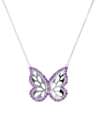 Macy's - Amethyst Openwork Butterfly 18" Pendant Necklace (1-1/5 ct. t.w.) in Sterling Silver