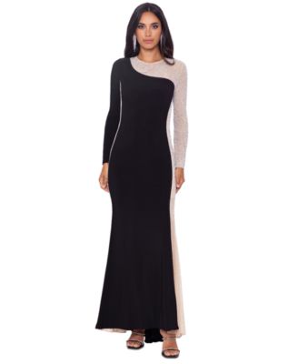 XSCAPE - Petite Boat-Neck Long-Sleeve Colorblocked Gown
