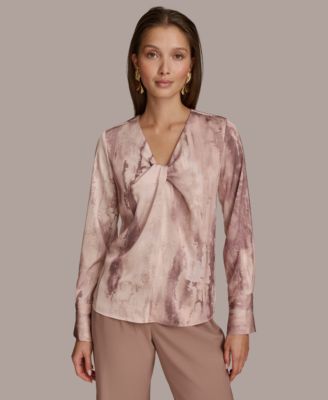 Donna Karan New York - Women's Printed Twist Front V-Neck Top