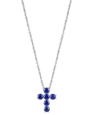 Macy's - Lab Grown Sapphire Cross 18" Pendant Necklace (3/4 ct. t.w.) in 10k White Gold (Also in Lab Grown Ruby, Lab Grown Pink Sapphire, & Lab Grown Opal)
