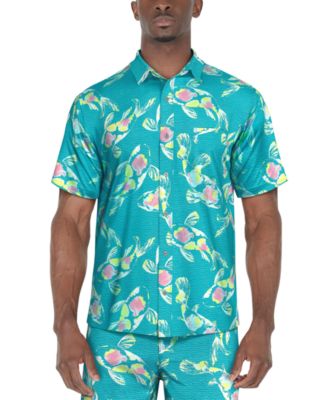 PGA TOUR - Men's Watercolor Koi Fish Printed Seersucker Shirt