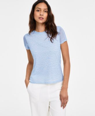 Bar III - Women's Printed Mesh Crewneck Top, Exclusively at Macy's