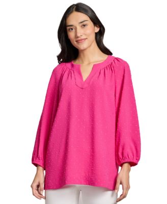 Jones New York - Petite Split-Neck Blouson-Sleeve Top