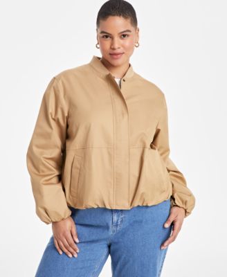 On 34th - Trendy Plus Size Twill Bubble-Hem Bomber Jacket
