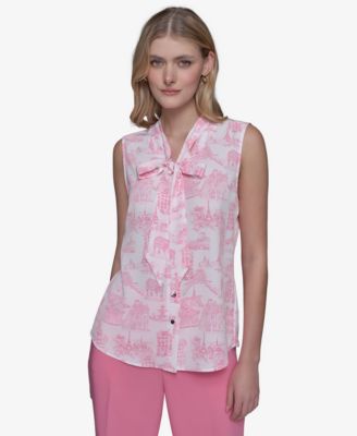 KARL LAGERFELD PARIS - Women's Printed Tie-Neck Blouse