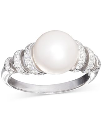 Macy's - Cultured Freshwater Pearl (10mm) & Cubic Zirconia Swirl Coil Ring in Sterling Silver