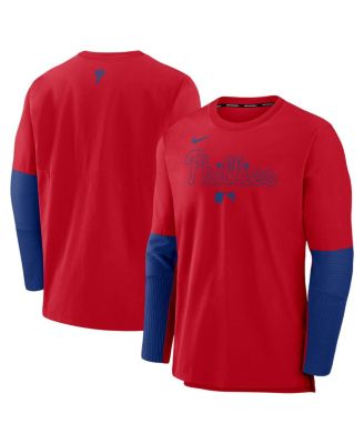 Nike - Men's Red/Royal Philadelphia Phillies Authentic Collection Lightweight Player Tri-Blend Performance Pullover Sweatshirt