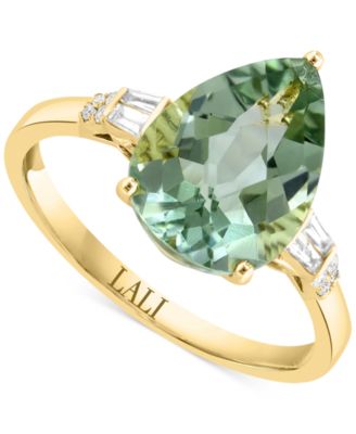 LALI Jewels - Green Amethyst (3-1/2 ct. t.w.) & Diamond (1/10 ct. t.w.) Ring in 14k Yellow Gold