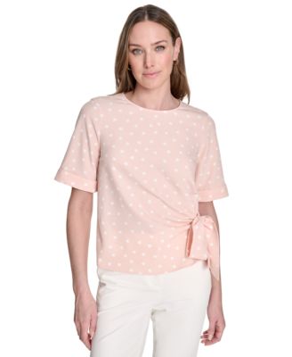 Tommy Hilfiger - Women's Dot-Print Tie-Waist Short-Sleeve Top
