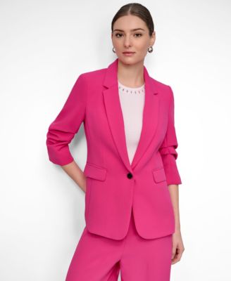 DKNY - Petite Aero Crepe Scrunch-Sleeve One-Button Blazer