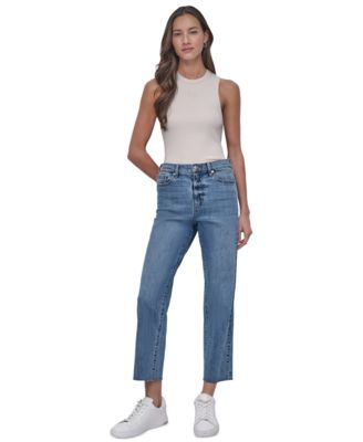 DKNY Jeans - Women's High-Rise Classic Straight-Leg Raw-Hem Jeans