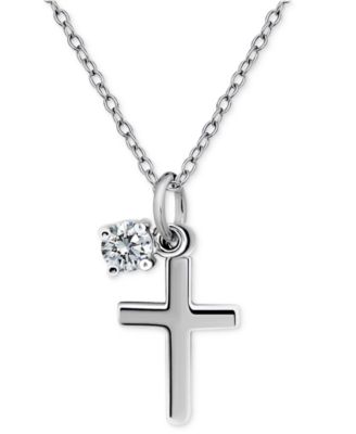Giani Bernini - Polished Cross & Cubic Zirconia Dangle Pendant Necklace, 16" + 2" extender