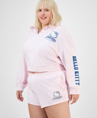 Grayson Threads, The Label - Trendy Plus Size Collared Hello Kitty Sweatshirt & Shorts