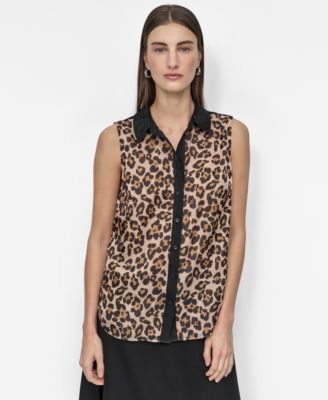 DKNY - Women's Sleeveless Leopard-Print Blouse
