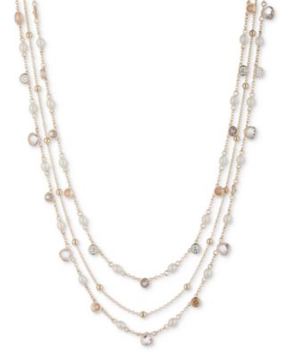 Lauren Ralph Lauren - Gold-Tone Silk Bead Three-Row Collar Necklace