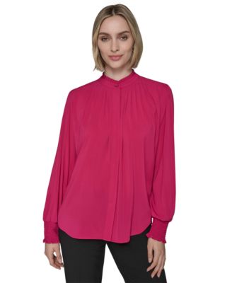 KARL LAGERFELD PARIS - Women's Mock-Neck Smocked-Cuff Feminine Blouse