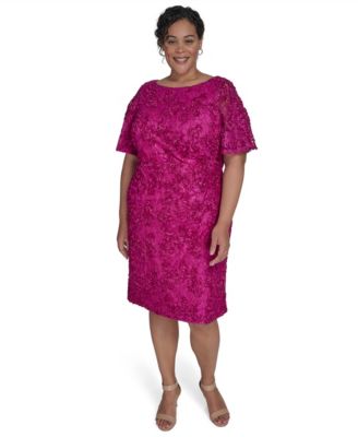 Jessica Howard - Plus Size Soutache Lace Flutter-Sleeve Dress