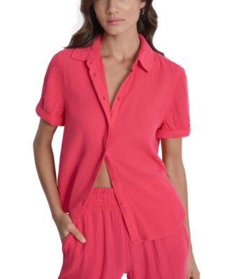 DKNY Jeans - Petite Cotton Cuffed Short-Sleeve Shirt