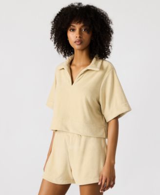 Steve Madden - Women's Cropped Terrycloth Polo Top