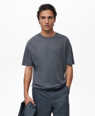 MANGO - Men's Linen Ribbed Trim T-Shirt