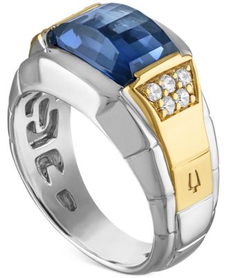 Bulova - Men's Classic Lab Created Sapphire & Diamond (1/4 ct. t.w.) Ring in 14k Gold-Plated Sterling Silver
