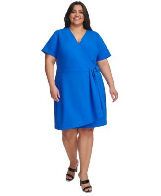 DKNY - Plus Size V-Neck Short-Sleeve Scuba-Crepe A-Line Dress