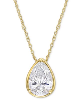 Macy's - Moissanite Pear Bezel Solitaire 17" Pendant Necklace (2 ct. t.w.) in 10k Gold