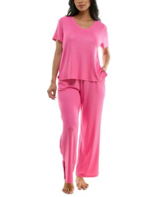 Roudelain - Women's Ribbed Foil-Print Short-Sleeve Pajama Set