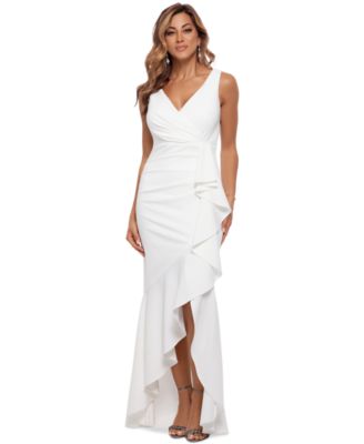 Betsy & Adam - Petite Ruffled High-Low Mermaid Gown