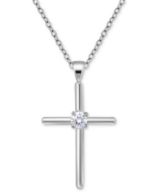 Giani Bernini - Cubic Zirconia Cross Pendant Necklace (3/8 ct. t.w.) in Sterling Silver, 16" + 2" extender