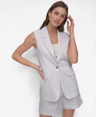 DKNY - Women's Notch-Collar Belted Sleeveless Vest Jacket