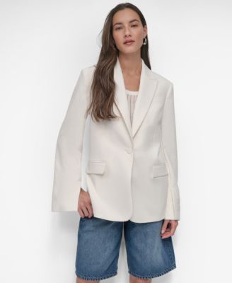 DKNY - Women's Notch-Collar Split-Cuff Logo-Patch Jacket