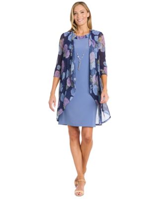R & M Richards - Women's Textured Metallic Jacket & Necklace Dress