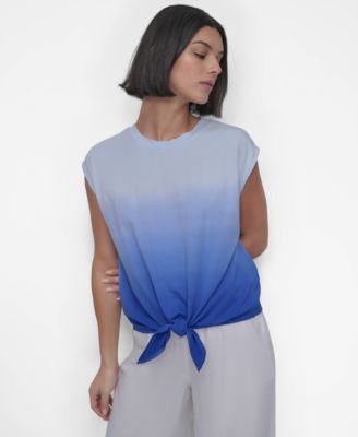 DKNY - Women's Sleeveless Ombre Tie-Front Blouse
