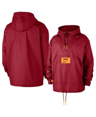 Nike - Men's&nbsp;Red Miami Heat Courtside Premium Club Anorak Quarter-Zip Pullover Hoodie