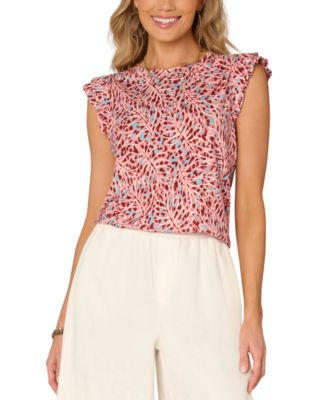 Democracy - Women's Flutter-Sleeve Printed Knit Top