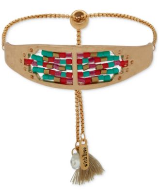 lonna & lilly - Gold-Tone Multicolor Beaded Cuff Slider Bracelet