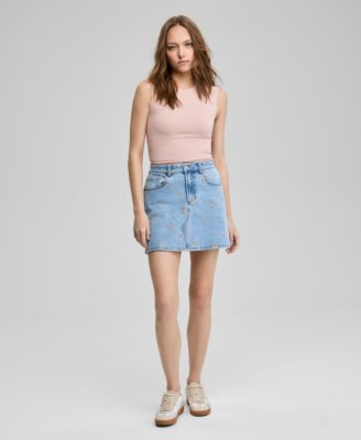 And Now This - Women's Floral-Embroidered Denim Skirt