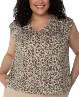 Liverpool Los Angeles - Plus Size Short-Sleeve Tie-Back Top