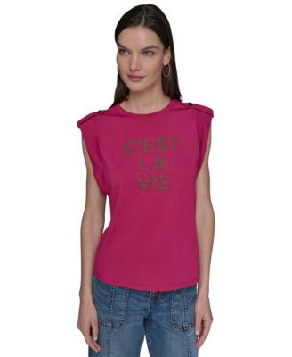 KARL LAGERFELD PARIS - Women's Studded C'est La Vie Top