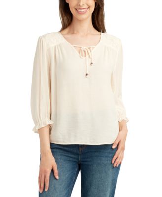 BCX - Juniors' Lace-Trim 3/4-Sleeve Peasant Top
