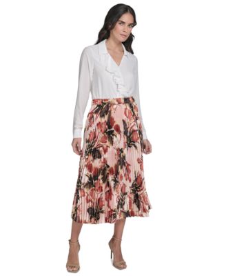 Calvin Klein - Petite Printed Pleated Midi Skirt