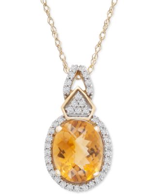 Macy's - Citrine (2-1/3 ct. t.w.) & Diamond (1/5 ct. t.w.) 18" Pendant Necklace in 14k Gold
