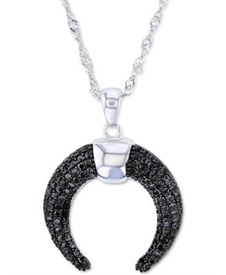 Macy's - Black Spinel Ox Horn Pendant Necklace (3/4 ct. t.w.) in Sterling Silver, 18" + 2" extender