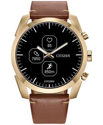 Citizen - Men's CZ Smart Hybrid Sport Brown Leather Strap Smart Watch 43mm