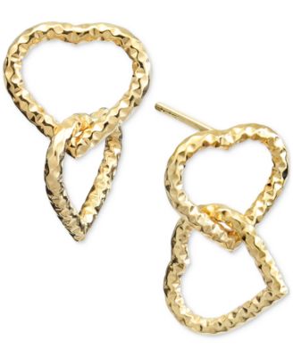 Macy's - Textured Double Heart Interlocking Link Drop Earrings in 10k Gold